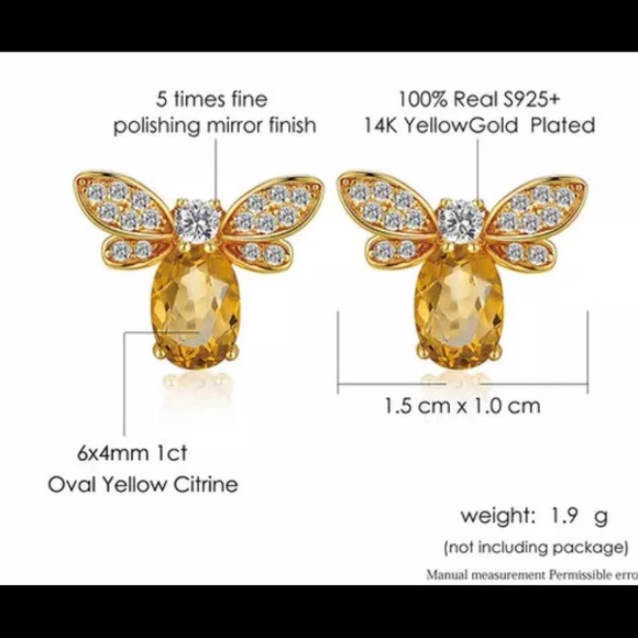 Sold Genuine CITRINE bee stud earrings. - Picture 4 of 6